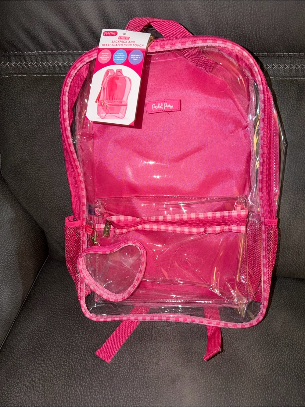 Packed Party Clear Kids Backpack with Pink Trim and Heart Pouch - NWT